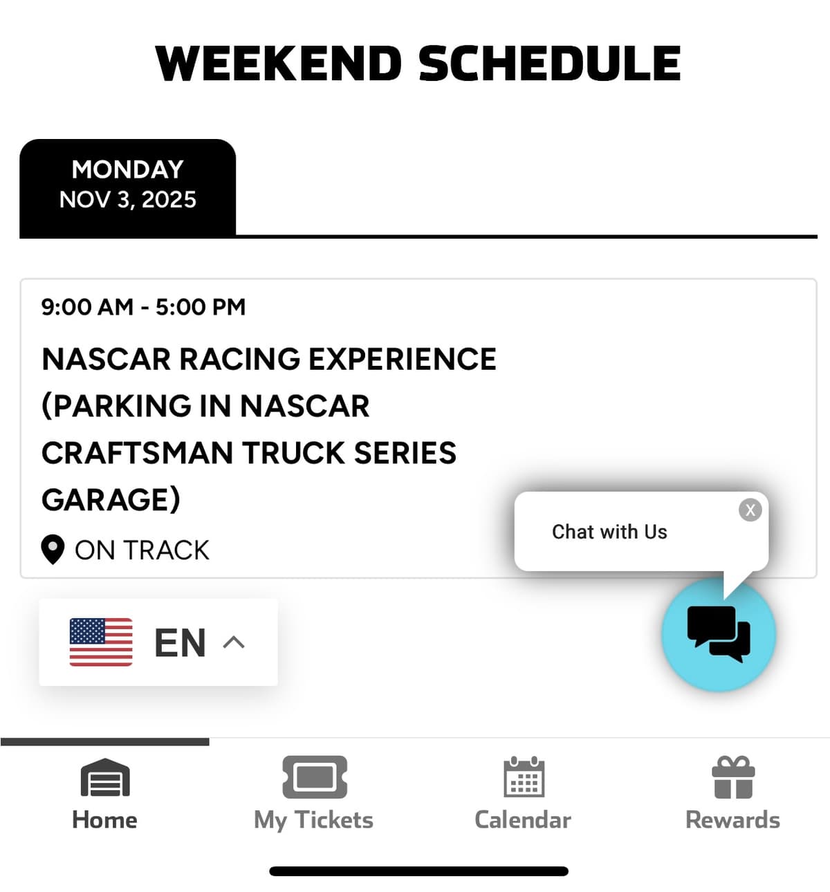 NASCAR Track App — Weekend Schedule